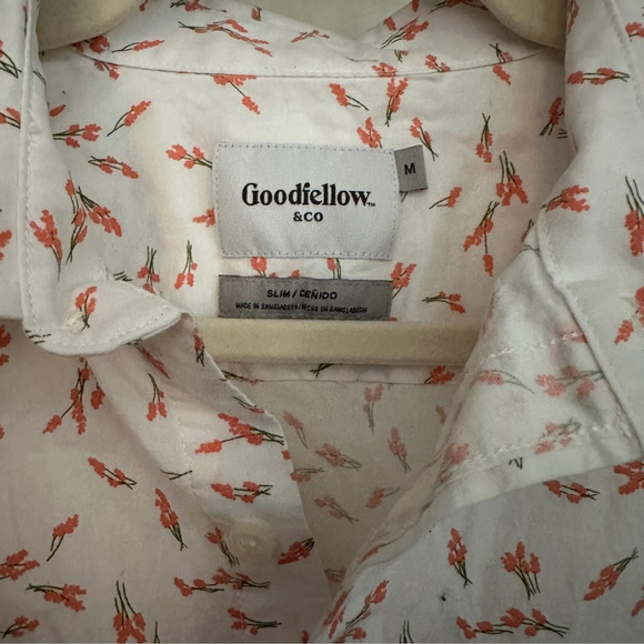 Goodfellow & Co Slim Fit Button-Up Shirt White Orange Floral Cotton Stretch Pock - Picture 2 of 4